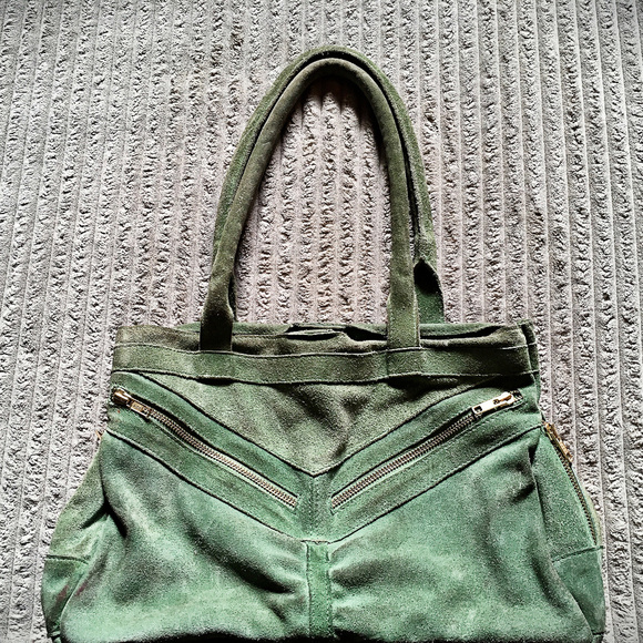 Unbranded Handbags - Artisan Green Suede Leather Tote Bag India Multi Pocket Shoulder Bag